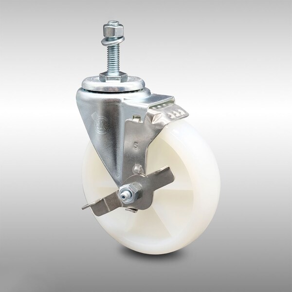 5 Inch SS Nylon Wheel Swivel 3/8 Inch Threaded Stem Caster with Brake SCC